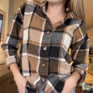 Boutique Women's Casual Flannel Brown Cream Beige Medium